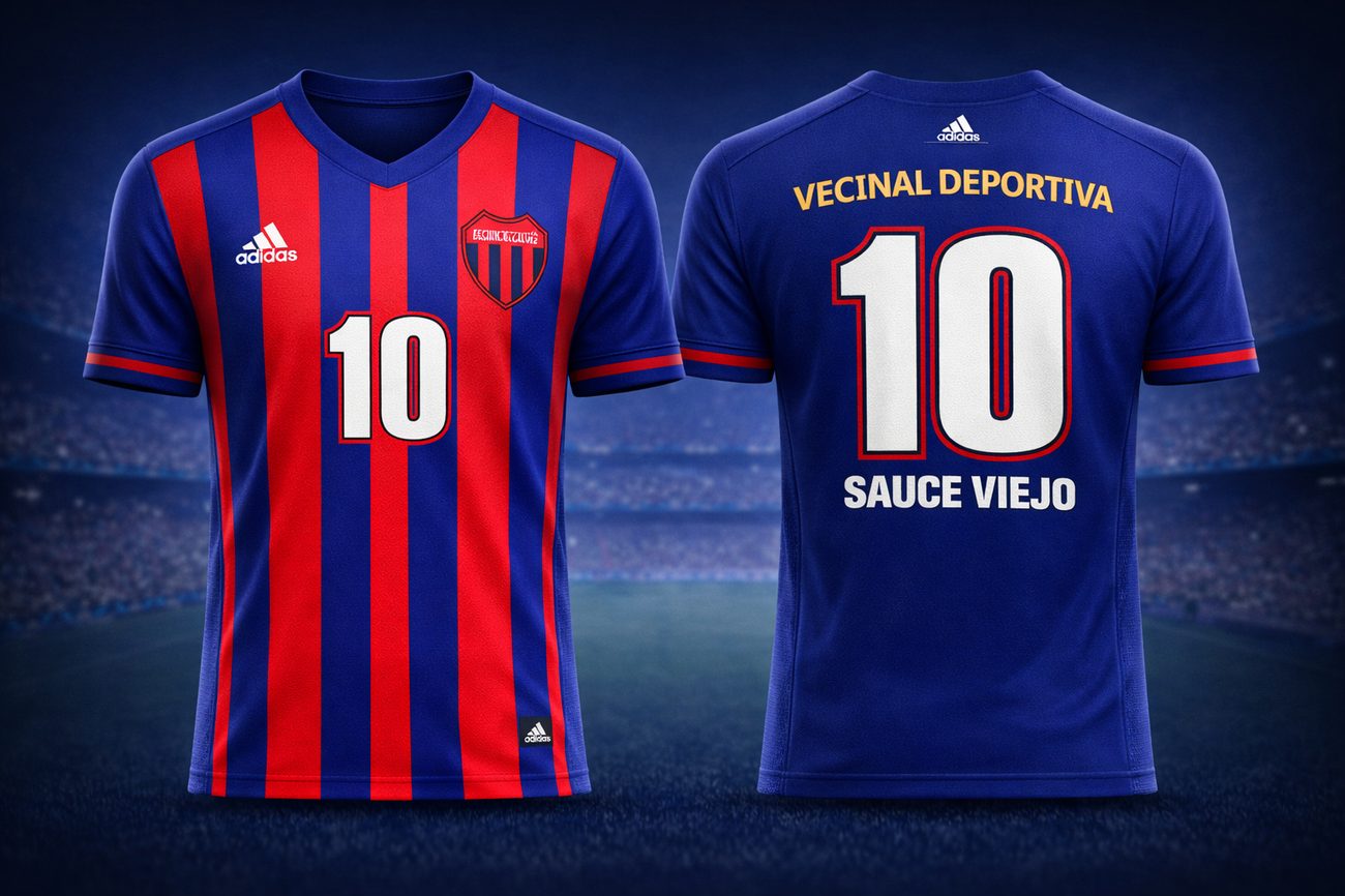 Camiseta titular a rayas rojas y azules